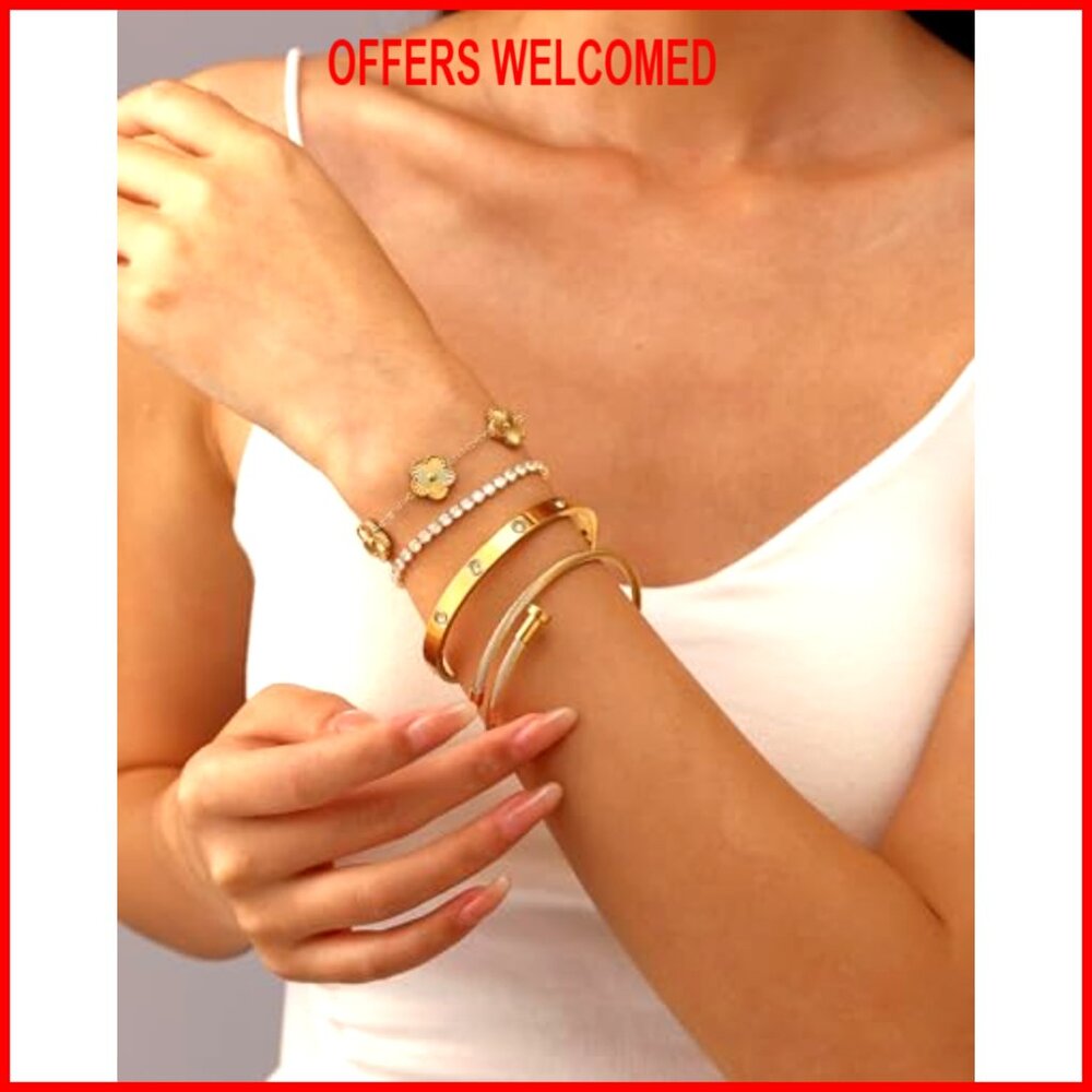 18k Gold Plated Stackable Bangle Bracelets Set St… - image 2